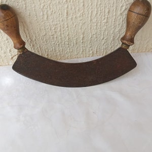 Antique French Iron Herb Chopper-Double Wooden Handled-Rustic Knife-Vintage Double Handle Knife-Large French Butcher Chopper