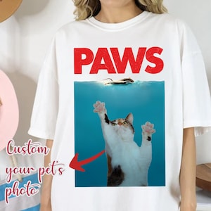Custom Paws Jaws Shirt, Personalized Cat Shirt, Funny Cat T-shirt, Vintage Movie Shirt, Gift for Cat Lovers