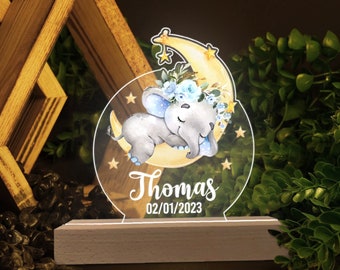 Personalized Baby Elephant Night Light For Baby Boy, Custom Baby Name Night Lamp, Nursery Lamp Room Decor, Baby Shower Gifts, Newborn Gift