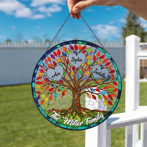 Custom Tree of Life Family Suncatcher, Family Stained Glass Ornament, Personalized Family Name Suncatcher, Family Keepsake