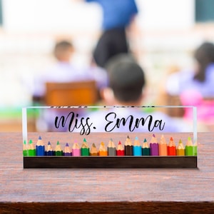 Personalized Teacher Name Sign, Custom Teacher Desk Name Plaque, Teacher Appreciation Acrylic Block, Back To School Teacher Gifts