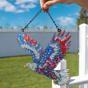 American Eagle Acrylic Suncatcher, 4th of July Suncatcher, US Flag Window Hanging Decor, Independence Day Gift, Patriotic Ornament