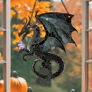 Fantasy Dragon Acrylic Window Hanging, Dragon Wall Window Hanging Art Decoration, Bookish Home Decor, Book Lover Feeder Decor