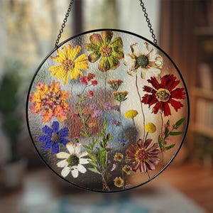 Floral Window Hanging Suncatcher, Bohemian Style Acrylic Flower Suncatcher, Vibrant Floral Design for Home & Garden