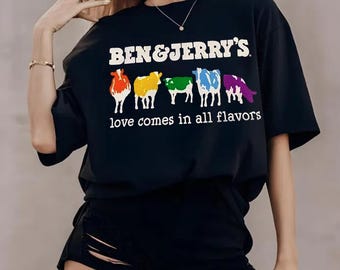 Maglietta Ben & Jerry&#39;s Loves Comes In All Flavors, maglietta del mese dell&#39;orgoglio, maglietta LGBTQ, maglietta della parata dell&#39;orgoglio