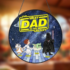 Personalized Best Dad In The Galaxy Suncatcher, Custom Dad Stained Glass Ornament, Fathers Day Gift, Window Hanging Home Decor