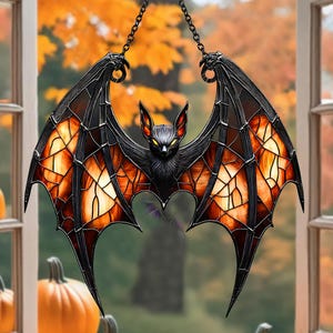 Spooky Bat Suncatcher, Halloween Bat Suncatcher Decor, Faux Stained Glass Bat Ornament, Window Hangings, Housewarming Gift