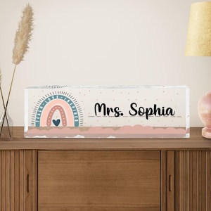 Personalized Teacher Desk Name Plaque, Custom Teacher Block with Name, Boho Teacher Desk Plaque, Back to School Gift for Teacher