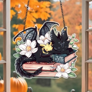 Fantasy Dragon Acrylic Window Hanging, Dragon Wall Window Hanging Art Decoration, Bookish Home Decor, Book Lover Feeder Decor