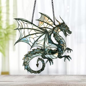 Fantasy Dragon Acrylic Window Hanging, Dragon Wall Window Hanging Art Decoration, Bookish Home Decor, Book Lover Feeder Decor