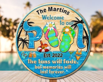 Personalized Welcome To Our Pool Wood Sign, Poolside Sign, Pool Decor, Gifts for Pool Owners, Pool Sign Outdoor, Pool Gifts, Summer Sign