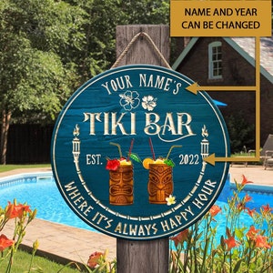 Customized Tiki Bar Wood Sign, Beach Sign Bar Decor, Summer Tropical Poolside Patio Decor, Tiki Lounge, Beach Bar, Summer Decor