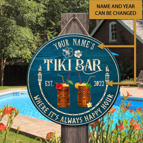 Customized Tiki Bar Wood Sign, Beach Sign Bar Decor, Summer Tropical Poolside Patio Decor, Tiki Lounge, Beach Bar, Summer Decor