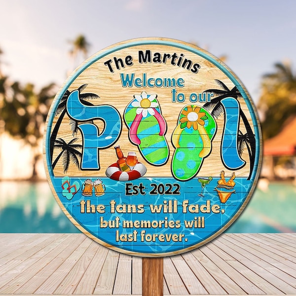 Personalized Welcome To Our Pool Wood Sign, Poolside Sign, Pool Decor, Gifts for Pool Owners, Pool Sign Outdoor, Pool Gifts, Summer Sign