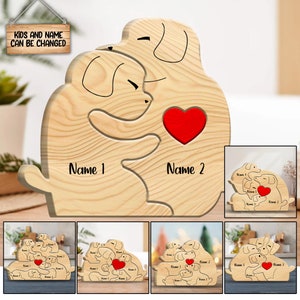 Wooden Dog Family Puzzle, Engraved Dog Family Name Puzzle, Family Keepsake Gift, Gift for Parents, Animal Family Home Decor, Gift for Kid