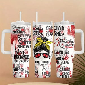 Vaso de acero inoxidable de 40 onzas con temática de crímenes reales, con pajita y asa, con aislamiento al vacío, taza deportiva portátil, regalo para el Día de la Madre