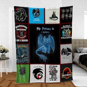 My Patronus Is A Nightfury PREMIUM Fleece Blanket, Toothless Lovers Blanket Mink Sherpa, Dragons Cartoon Blanket