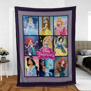 Princesses PREMIUM Fleece Blanket, Princess Cartoon Characters Fleece Blanket, Mink Sherpa Blanket Gift for Fan