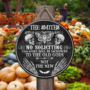 No Soliciting Violators Will Be Sacrificed Witch Sign, Personalized Halloween Door Signs, Halloween Gifts, Gift for Witch Lovers, Home Decor