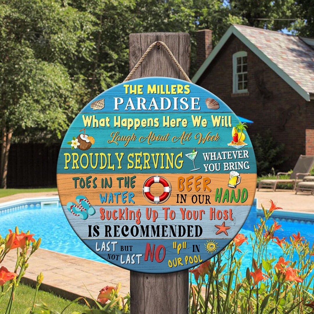 Custom Paradise Pool Rules Wood Sign Vintage Pool Patio Wall Etsy