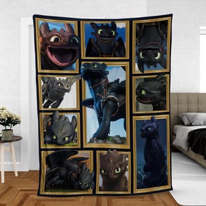 How To Train A Dragon Premium Fleece Blanket, Toothless Blanket, Dragon Fleece Blanket, Gift for Fan