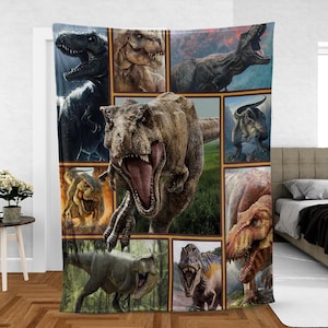 Dinosaur World Fleece Blanket, Premium Sherpa Blanket, Jurassic Dino Blanket, Gifts For Dinosaur Lover, Gifts For Christmas