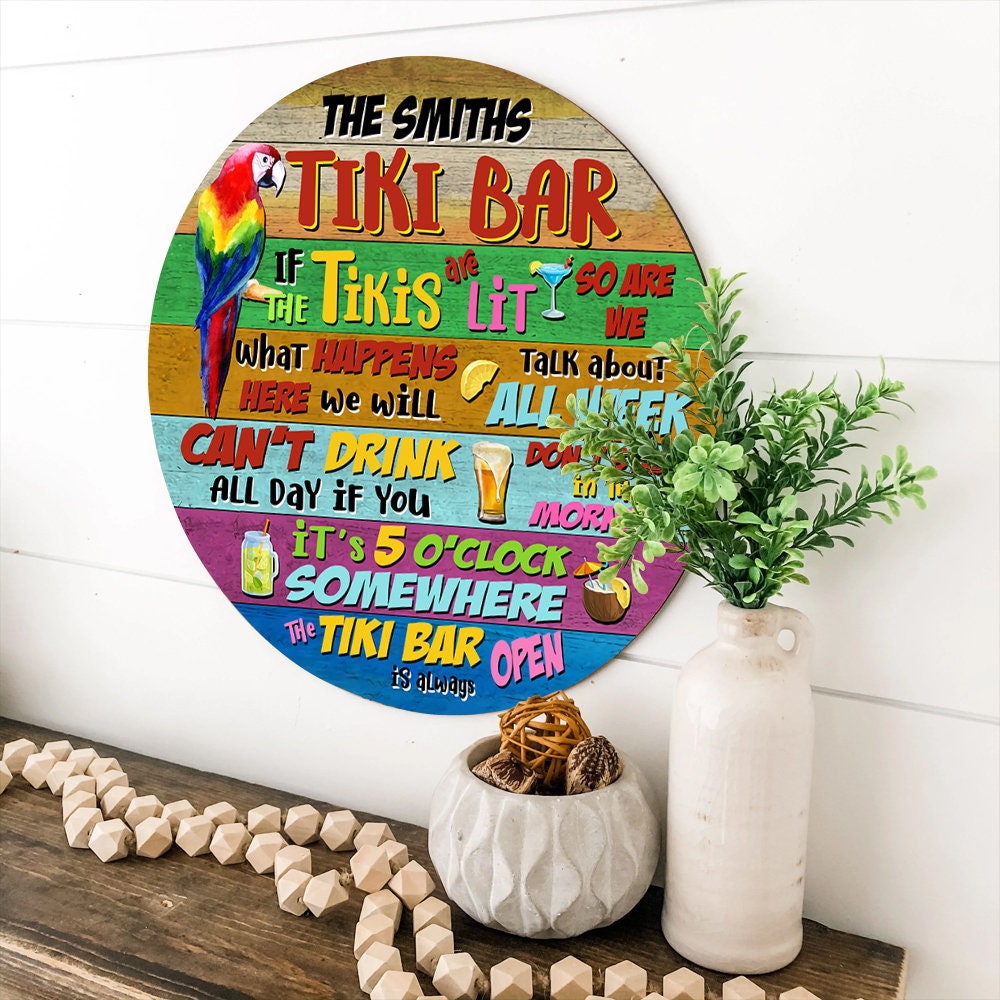 Personalized Tiki Bar Wood Sign, Tropical Parrot Tiki Bar is Always ...