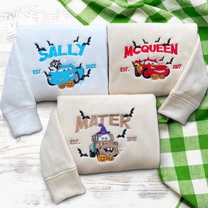 Halloween McQueen Lightning Embroidered Sweatshirt, Cars Movie Embroidered Shirt, Cartoon Characters Embroidered Crewneck, Halloween Shirt