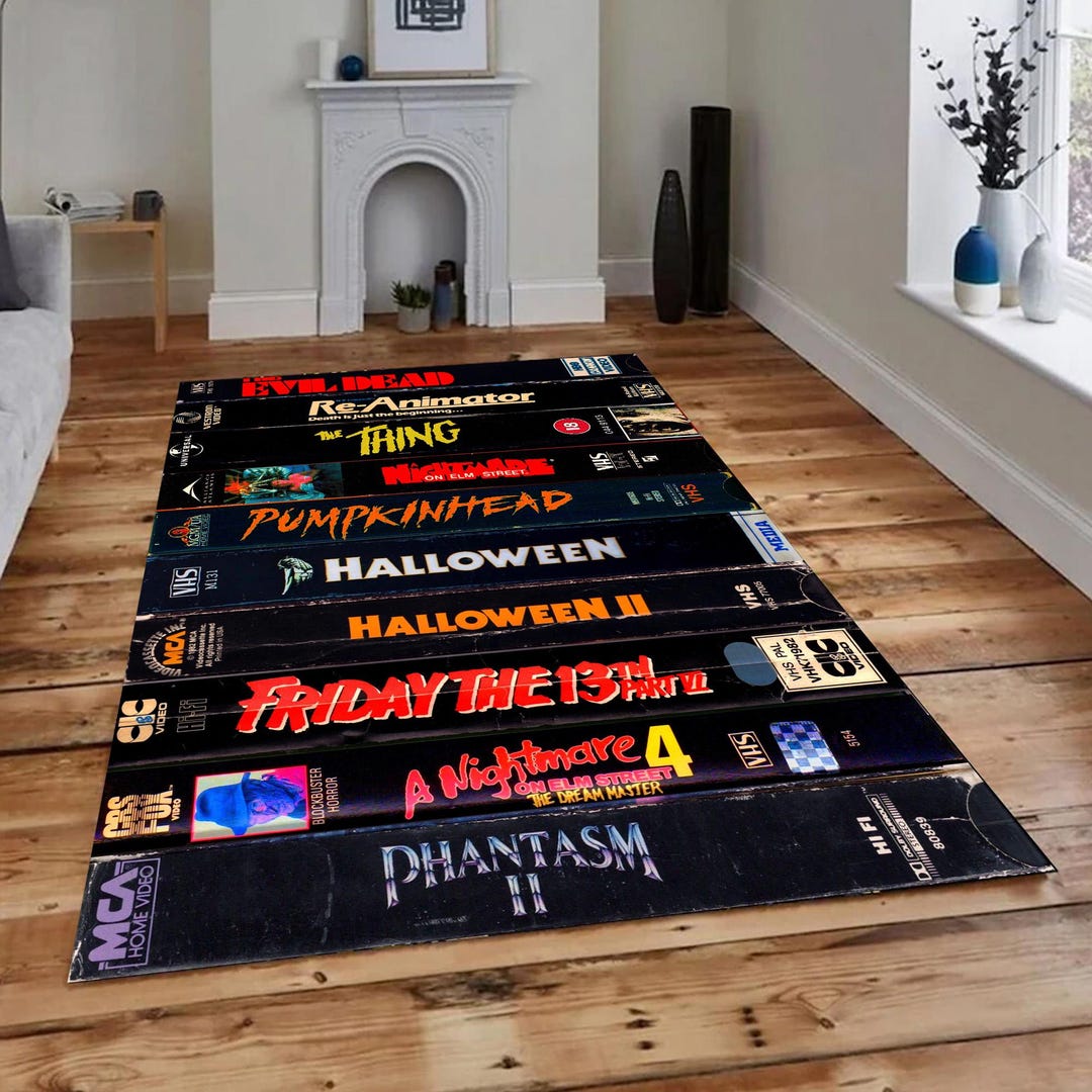 Retro Movies, VHS Films, Horror, Modern Rug, Colorful Rug, Art Rug ...