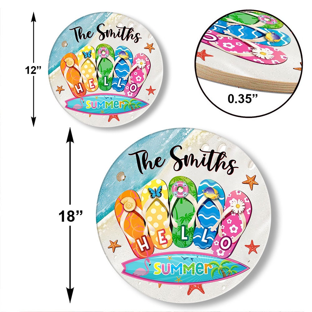 Custom Hello Summer Flip Flop Wooden Sign, Welcome Pool Sign, Summer