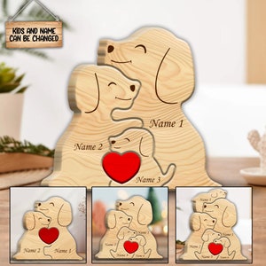 Casse-tête de famille personnalisé en bois avec chien, Figurines de chiens personnalisées, Casse-tête d'animaux en bois, Casse-tête de nom à faire soi-même, Cadeau pour la fête des pères, Décoration d'intérieur familiale