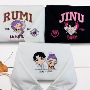 Sudadera bordada de Demon Hunters, cuello redondo bordado de banda KPOP, camisa bordada KDHT, sudadera bordada de película KPOP, regalo para fans
