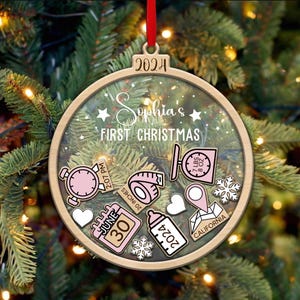 Personalized Baby&#39;s First Christmas Ornament, Baby 1st Christmas 2024 Ornament, Baby Name Gift, Newborn Gift, Baby Shower Gift, 4D Ornament