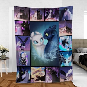 How To Train Your Dragon Fleece Blanket, Dragon Cartoon Sherpa Blanket, Toothless Light Fury Blanket, Dragon Lovers Gift