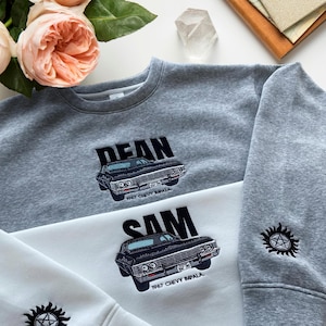Supernatural Embroidered Sweatshirt, Vintage 1967 Chevy Impala Embroidered Crewneck, Winchester Brothers Embroidered Shirt