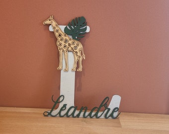 Personalized door plaque jungle giraffe letter savannah