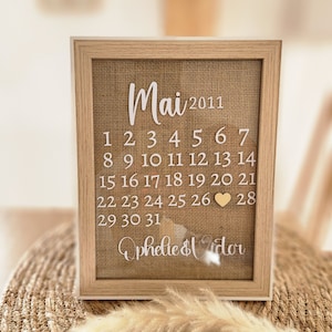Tableau personnalisé jute date calendrier rencontre couple naissance cadeau cadre