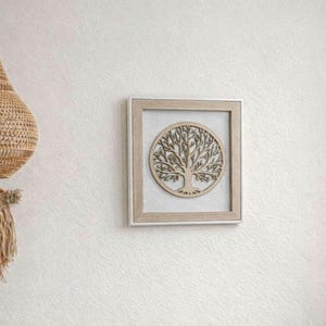 Tableau bois arbre de vie 18x24cm racines branches cadre famille