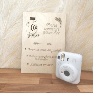 Affiche bois souvenirs photo Pancarte panneau photo livre d or mariage champetre instax mini