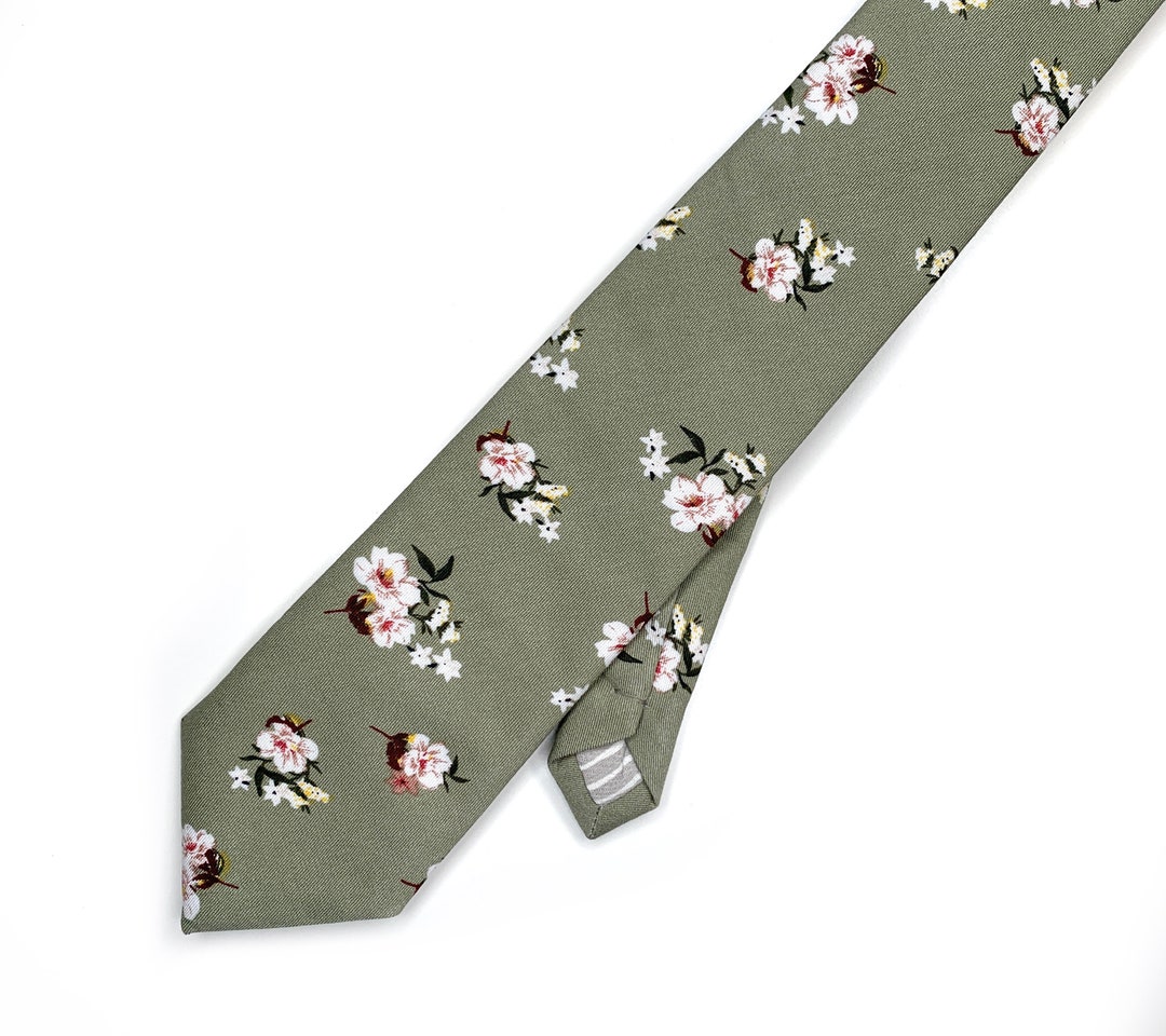 Dusty Sage Floral Tie Sage Green Necktie Bow Tie Etsy