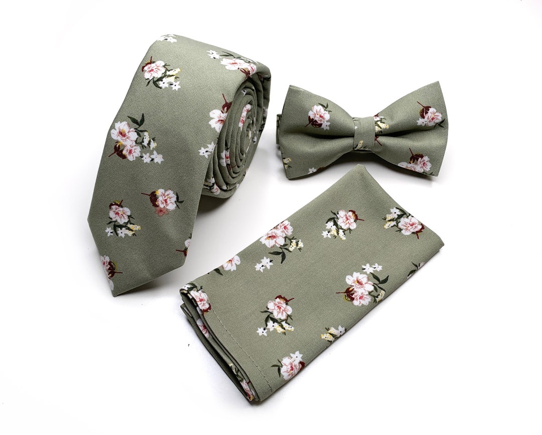 Dusty Sage Floral Tie Sage Green Necktie Bow Tie Etsy