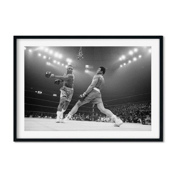 Muhammad Ali vs Joe Frazier Print, Muhammad Ali Zwart-witte Muurkunst, Vintage Print, Fotografieprints, Hoge Kwaliteit Photo Art Print