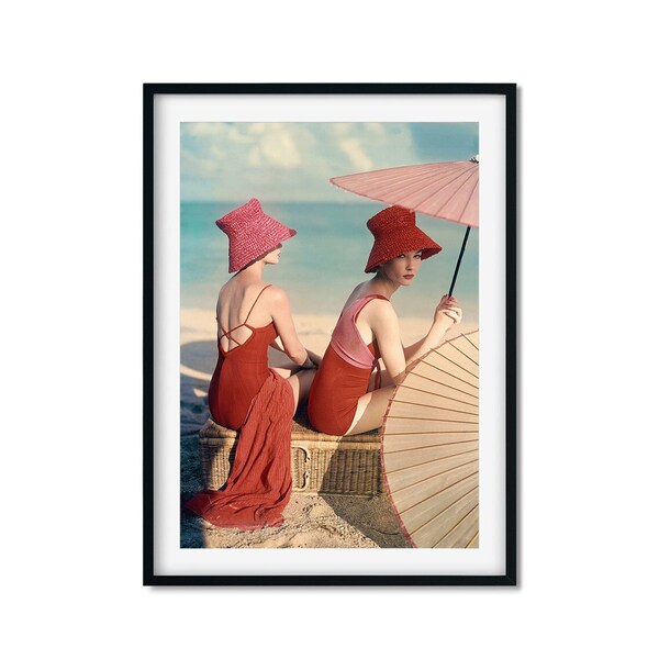 Models At A Beach Poster, Models in Bathing Suits by Louise Dahl-Wolfe, Vintage Vogue Fashion Photography Print, Wall Art Poster Print