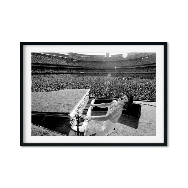 Elton John Iconic Black And White Photo At Dodger Stadium Print, Music Photo Poster, Elton John During Concert, Vintage Photo Art Poster