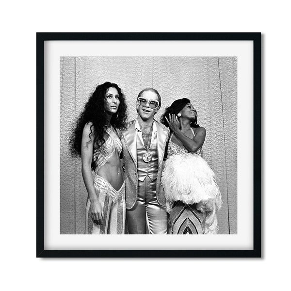 Elton John, Diana Ross and Cher Black and White Photo Print, Iconic Artists Photo Print, Wall Art Poster, Artists Singers Photo Poster