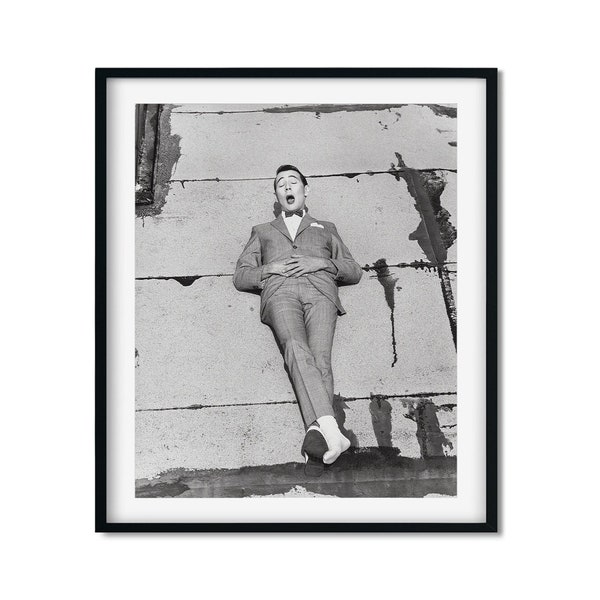 Paul Reubens Pee-wee Herman by Herb Ritts Print, Movie Poster, Black and White, Vintage Photography, Fashion Print, Pee Wee on Roof Wall Art