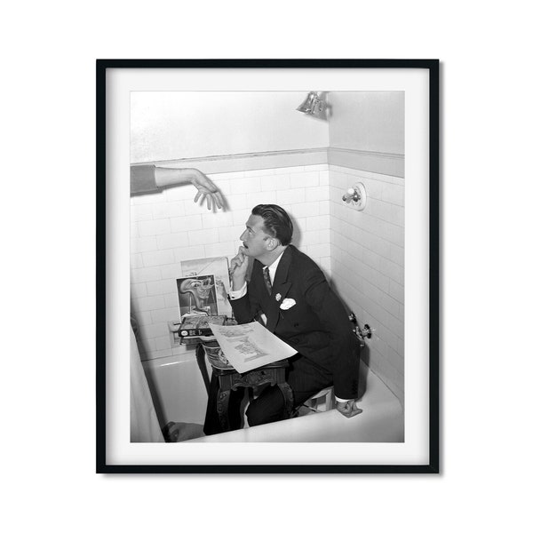 Salvador Dali In A Bathtub Black and White Portrait Print, Salvador Dali Photo Wall Art, Vintage Print, Photo Print, High Quality Art Print
