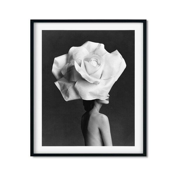 Christy Turlington con cartel fotográfico de retrato de flores, blanco y negro, impresión de moda, fotografía vintage, arte de pared retro, impresión feminista