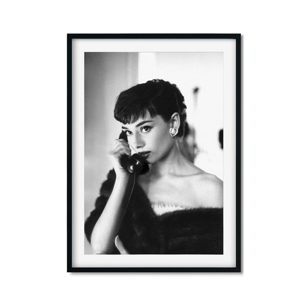 Audrey Hepburn Telephone Photo Print, Black and White Wall Art, Breakfast at Tiffany's, Vintage Print, Photography Print, High Quality Print