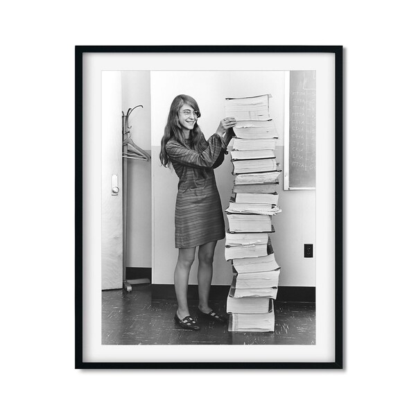 Cartel de retrato en blanco y negro de Margaret Hamilton, Arte de pared feminista histórico del alunizaje del programa Apollo, arte de pared fotográfica, impresión vintage,